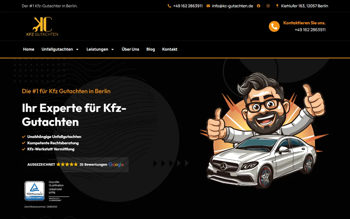Website von KC Kfz-Gutachten Berlin